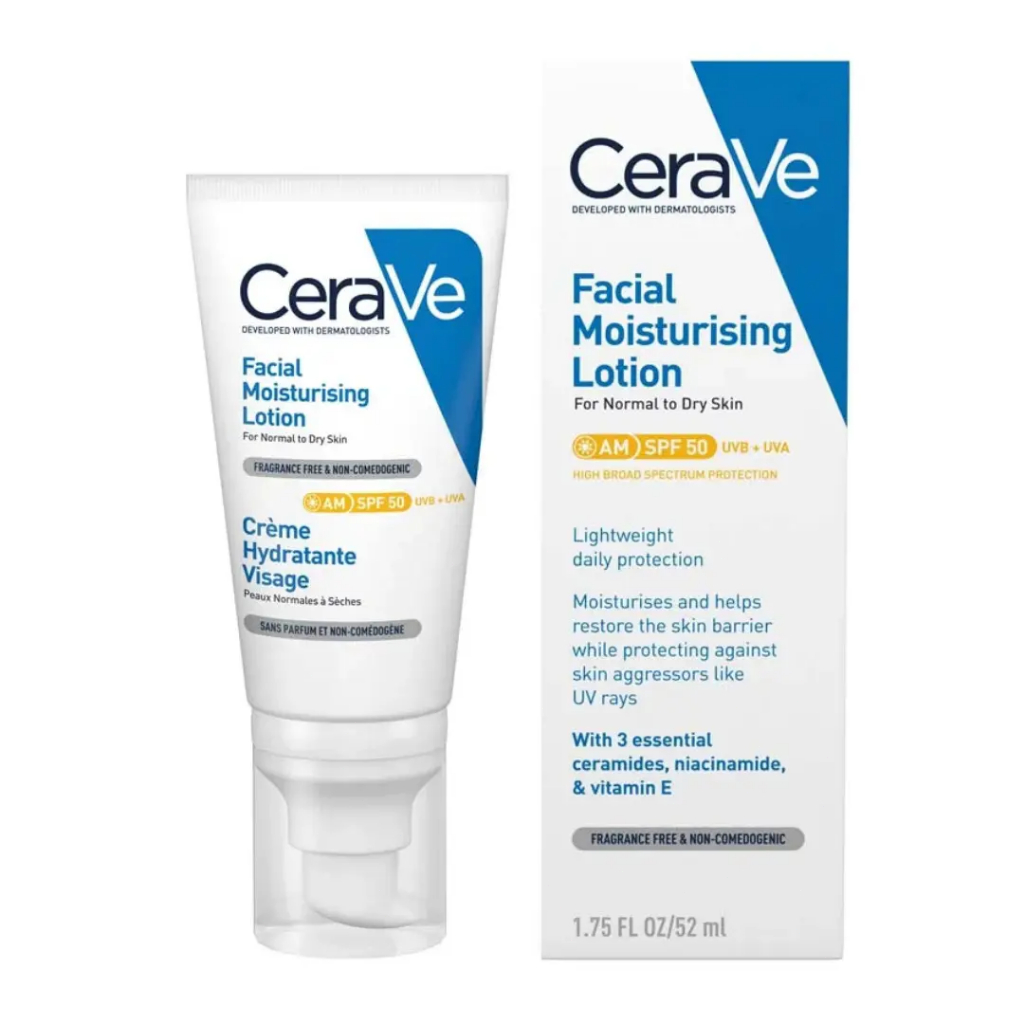 [ของแท้] ครีมกันแดดและบำรุงผิวหน้ากลางวัน SPF50 ปกป้องรังสี UVA/UVB เติมเต็มเกราะป้องกันผิว ผิวชุ่มชื้นไม่แห้งตึง AM Facial Moisturising Lotion SPF 50 ซึมไว ไม่เหนียวเหนอะหนะ ปราศจากน้ำหอม ของแท้