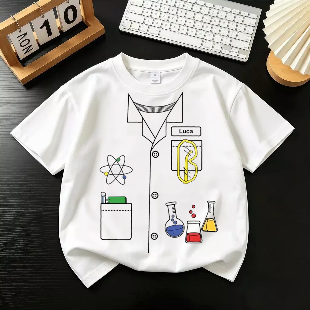 【จัดส่งภายใน 24 ชม.】เสื้อยืดเด็กแขนสั้น ลายชุดทดลองวิทยาศาสตร์ นุ่มสบาย ใส่สบาย วันวิทยาศาสตร์แห่งชาติ 3-12 ปี