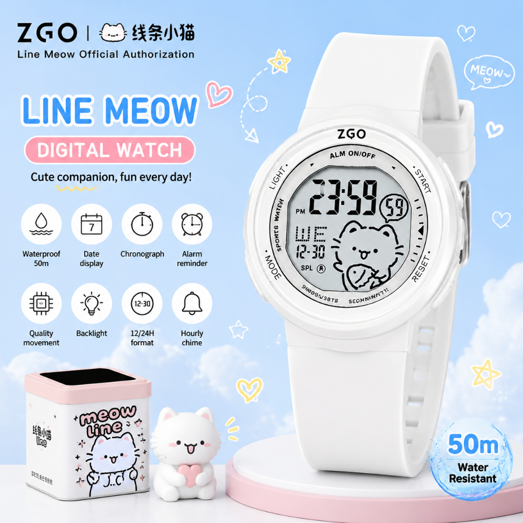 ZGO นาฬิกาเด็กนักเรียน ดิจิทัล LED กันน้ำ 50ม เรืองแสง สไตล์สปอร์ต แฟชั่น ของขวัญสำหรับเด็กผู้หญิง รุ่น 7010