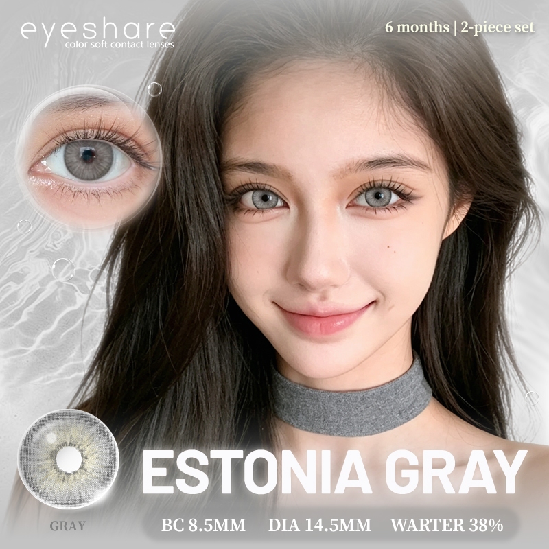คอนแทคเลนส์สีเทา Eyeshare ESTONIA ราย 6เดือน ขนาด14.5มม. ค่าสายตา0.00 1คู่ ปริมาณน้ำ38%