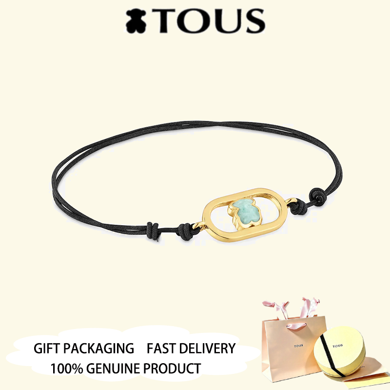 TOUS สร้อยข้อมือไนลอนสีดําชุบทองและ amazonite TOUS Camille เครื่องประดับครบรอบวันวาเลนไทน์