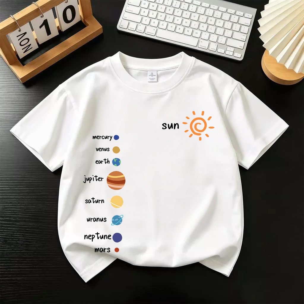 NASA เสื้อยืดคอกลมสำหรับเด็ก อวกาศ แขนสั้น ผ้าฝ้าย 100% ดีไซน์สไตล์เกาหลี เหมาะสำหรับเด็กอายุ 1-12 ปี