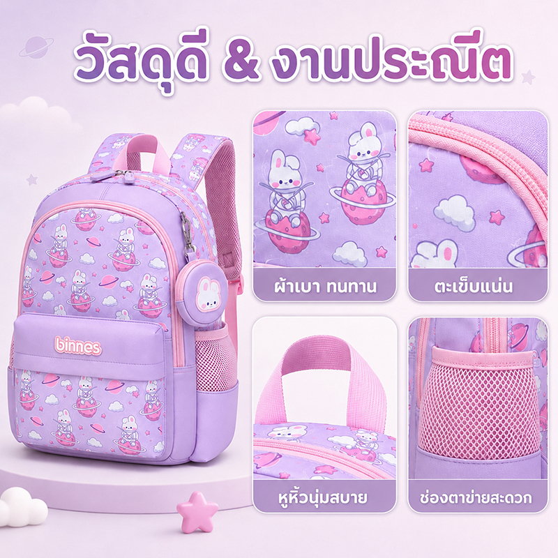 Sun Eight × Binnes حقيبة روضة خفيفة جداً (3-6 سنوات) — صورة 5