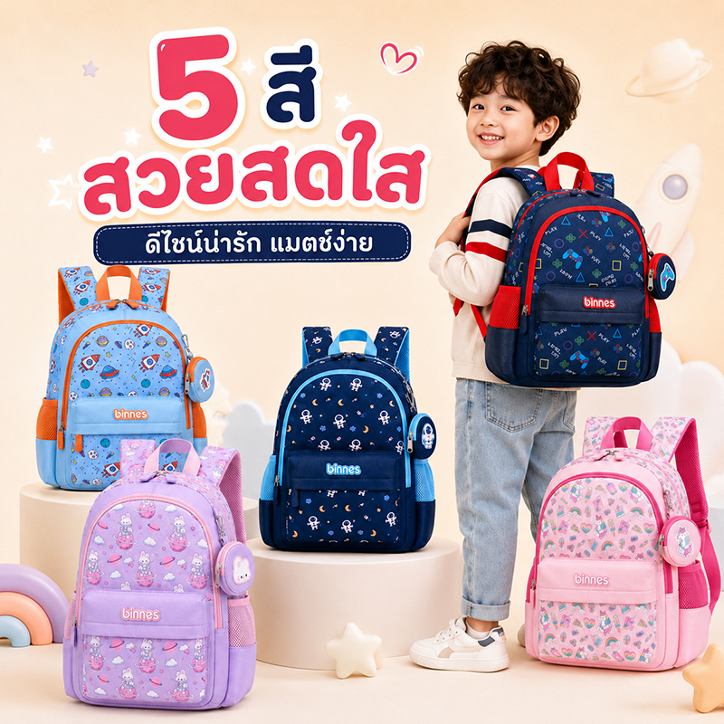 Sun Eight × Binnes حقيبة روضة خفيفة جداً (3-6 سنوات) — صورة 6