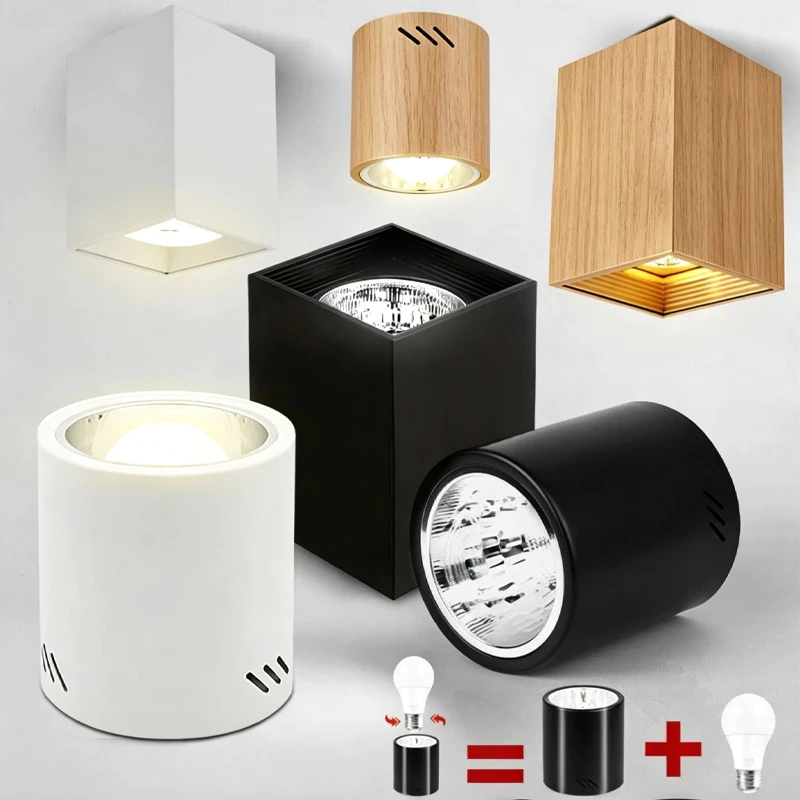 ดาวน์ไลท์ LED ติดพื้นผิว 3 สี โคมเพดาน E27 เปลี่ยนหลอดไฟได้ ไฟดาวน์ไลท์ เหมาะสำหรับห้องนอน ห้องนั่งเล่น ทางเดิน