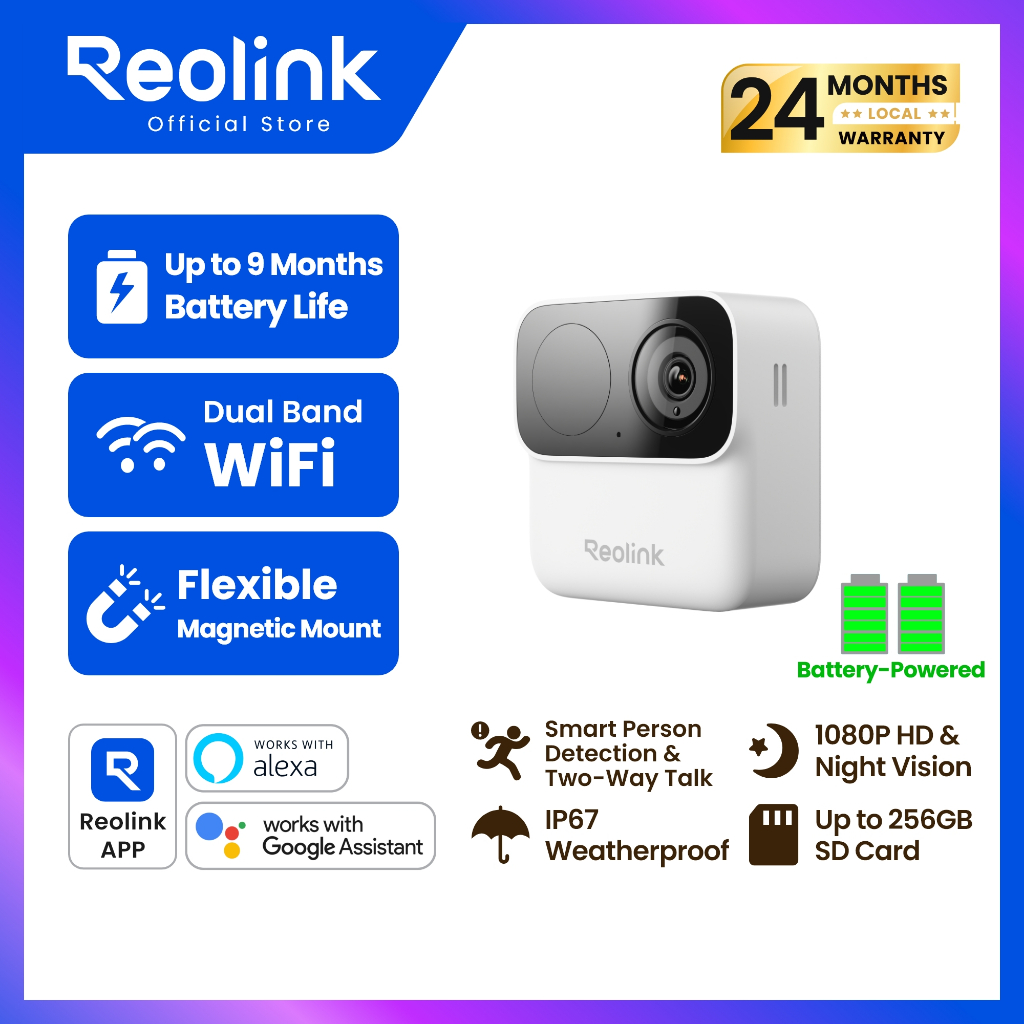 REOLINK Argus MagiCam กล้องไร้สายแบตอึด 9 เดือน | 1080p | ฐานแม่เหล็ก | Wi-Fi 5G | กันน้ำ IP67