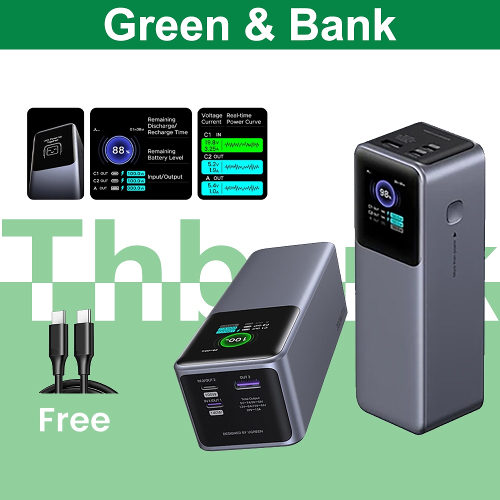 GREEN 200W 25000mAh แล็ปท็อป Power Bank ชาร์จเร็วสุด 100W PD3.1