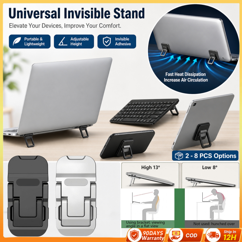 (จัดส่งภายใน 12H) 4PCS Mini ที่มองไม่เห็นขาตั้งแล็ปท็อปพับได้แบบพกพาปรับ Cooling Notebook Bracket แป้นพิมพ์คอมพิวเตอร์ Riser พร้อม Self-Adhesive หมายเหตุ