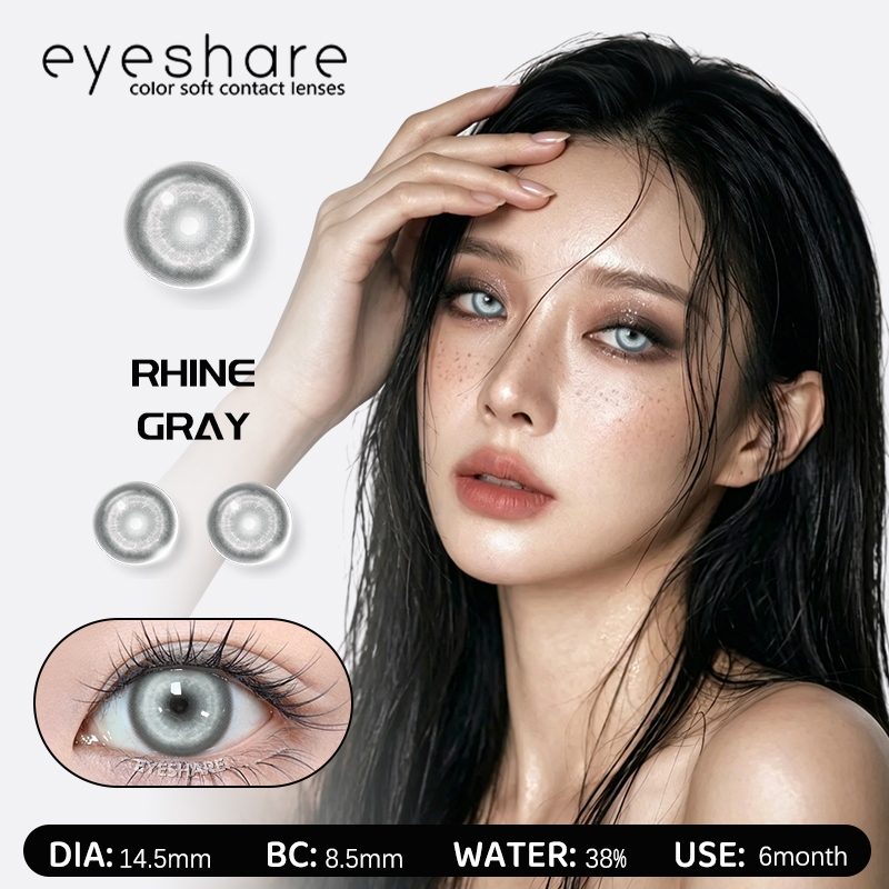 Eyeshare RHINE คอนแทคเลนส์สีเทา สีสันเด่นชัดมาก ปริมาณน้ำ38% BC8.5 ราย6 เดือน ค่าสายตา0.00 2ชิ้น