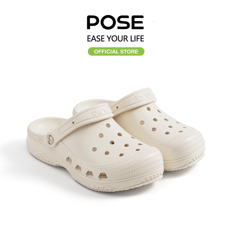 POSE รองเท้าคู่รักพื้นนุ่มแบบมีรู สำหรับใส่นอกบ้าน ปี 2026 รองเท้าชายหาด EVA กันลื่น สัมผัสเด้งนุ่มเหมือนเมฆ รองเท้าแตะพื้นราบสำหรับผู้ชาย