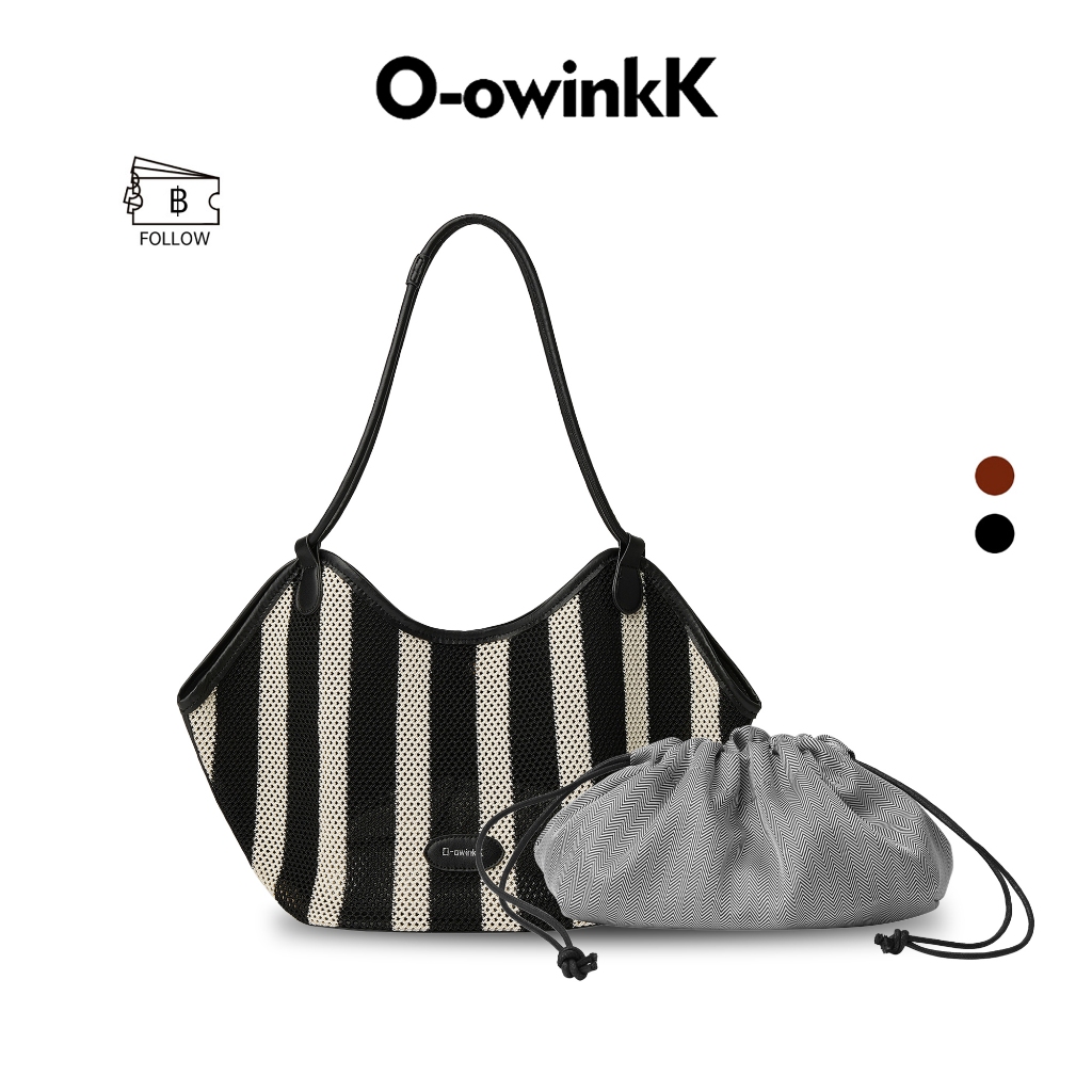 O‑owinkK กระเป๋าโฮโบสะพายไหล่ ผ้าตาข่ายลายทาง แถมกระเป๋าซับใน เหมาะท่องเที่ยวและใช้ประจำวัน