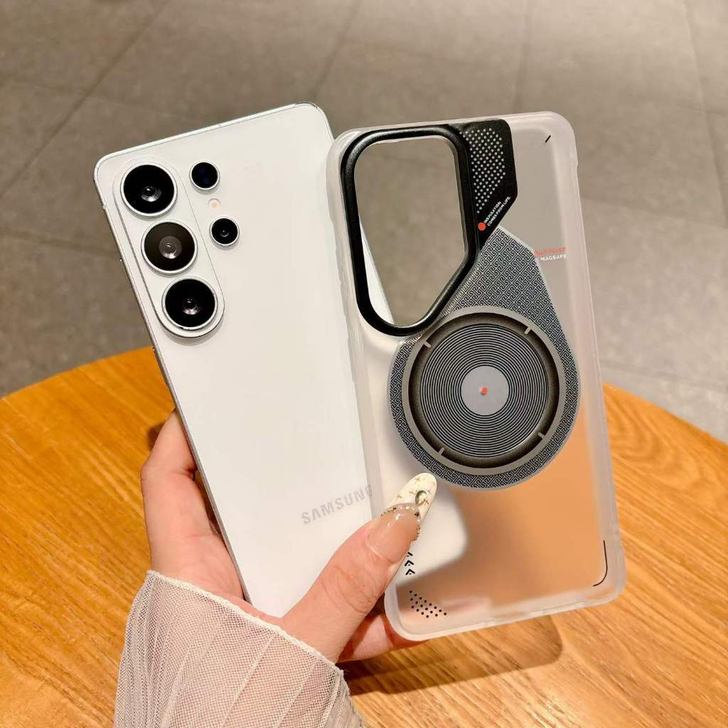 รูปแบบร่องวงกลมเคสโทรศัพท์แม่เหล็กกันกระแทกโปร่งใสเข้ากันได้กับ Mag‐Safe สําหรับ Samsung Galaxy S26 Ultra S25 Ultra S24 Ultra