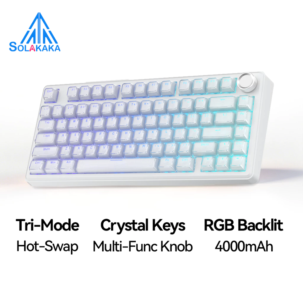 SOLAKAKA A75 คีย์บอร์ดเกมมิ่ง Mechanical Keyboard Tri-Mode RGB ขนาด 75% คีย์บอร์ดไร้สาย มี Knob