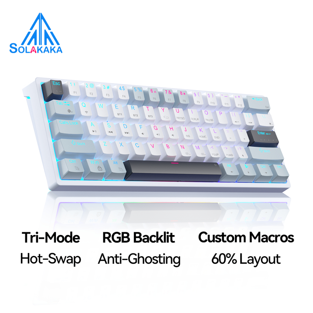 Solakaka SK961 คีย์บอร์ด 61 คีย์ Hot Swappable RGB Light Effect แบบมีสาย/2.4G/บลูทูธคีย์บอร์ดเกม