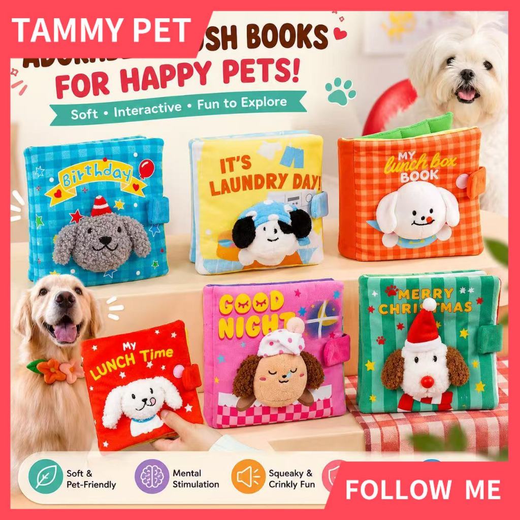 SG Shipment Interactive Dog Snuffle Book - Plush Sniffing Toy สําหรับบรรเทาเบื่อ, ให้อาหารช้าและทักษะวัย, ของเล่นปริศนาลูกสุนัขนุ่ม, ของขวัญวันเกิดน่ารักสําหรับสุนัขขนาดกลางขนาดเล็ก, I