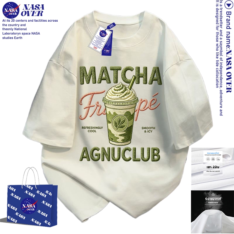 【จัดส่งตลอด 24 ชั่วโมง】 NASAชุดหน้าร้อนใส่ได้ทั้งชายหญิงเสื้อ oversizeลายชานมพิมพ์ลายคอกลมtshirtYG29