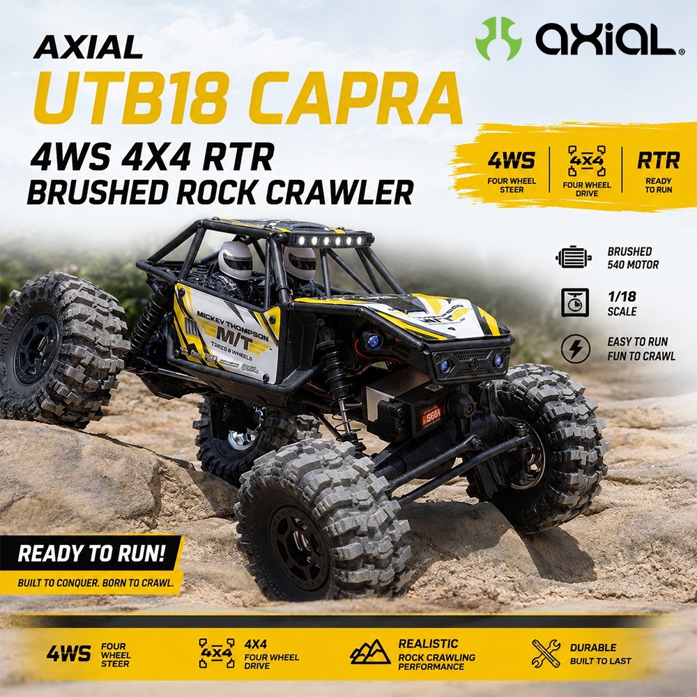 AXIAL 1/18 UTB18 Capra 4WS 4X4 RTR Brushed Rock Crawler รีโมทคอนโทรลไฟฟ้ารุ่นรถ RTR สําหรับผู้ใหญ่ขอ