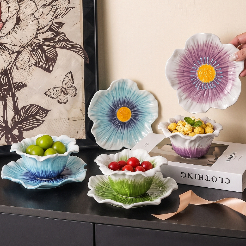 HongDian cup bowl plate mug ชุดแก้วจานรองลายดอกไม้ เซตชามและจานเซรามิก วัสดุปลอดภัย สีไม่หลุดลอก ทำความสะอาดง่าย ใช้งานได้จริงและดูมีระดับ วาดลายด้วยมือ ใช้กับไมโครเวฟและเตาอบได้ เหมาะสำหรับเป็นของขวัญ สวยงามประณีต สามารถใช้เป็นแก้วหรือชามซุปก็ได้