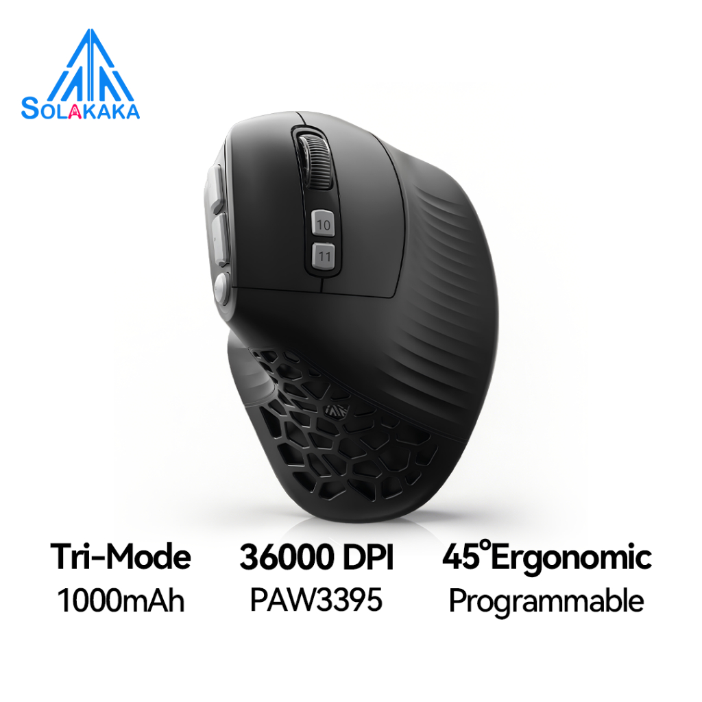 SOLAKAKA E9Pro MMO เมาส์ไร้สาย Vertical Ergonomic mouse PAW3395 36000DPI 8kHz 14ปุ่มโปรแกรม เมาส์เกมมิ่ง เมาส์แนวตั้ง