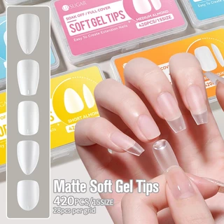 【Local】UR SUGAR 420pcs Soft Gel เคล็ดลับเล็บอัลมอนด์ Clear False Matte Full Cover กดบนเล็บปลอม Extension เครื่องมือทําเล็บ