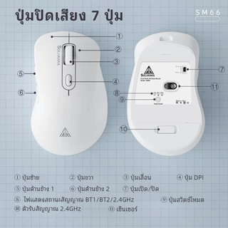 Solakaka SM66 เมาส์ไร้สาย บลูทูธ 2.4G แบตเตอรี่ 500mAh พร้อมความเร็ว 5 ระดับ DPI 1000-1600-2200-3200-4800 DPI สําหรับเกมออฟฟิศ