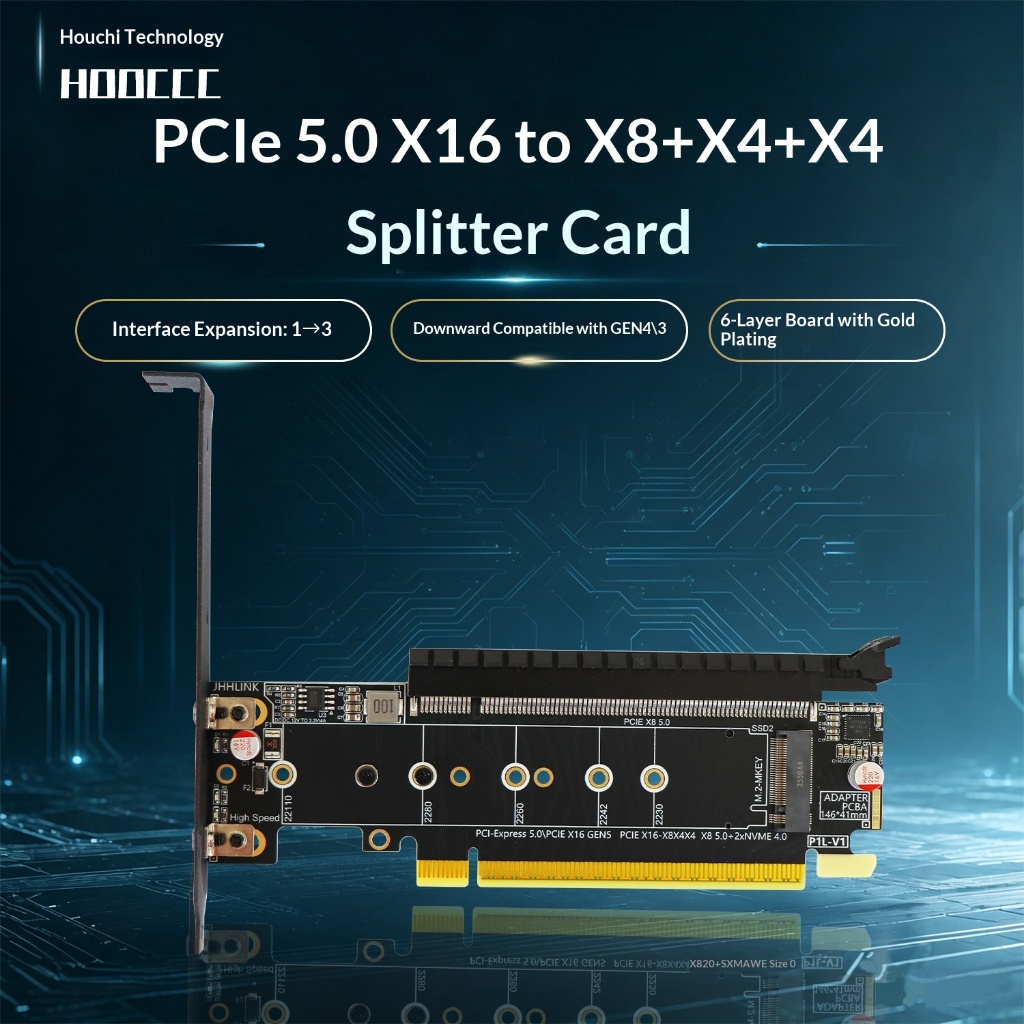 PCIe 5.0 X16 to x8+x4+x4 Split Card Bifurcation 32GT/s การ์ดแบ่ง PCIe 5.0 รองรับการ์ดจอ NVMe SSD 10G