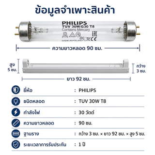 PHILIPS UV (C) หลอดยูวี ฆ่าเชื้อโรค TUV 30W T8 <Poland> (เฉพาะหลอด) สำหรับตู้อบฆ่าเชื้อ กระบอกยูวี **ระบบปิด