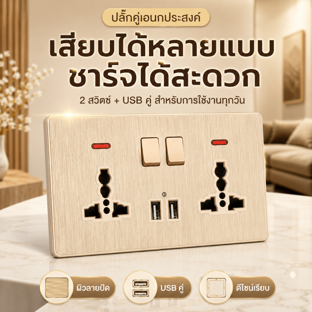 แผงซ็อกเก็ตมาตรฐานอังกฤษ13A พร้อมสวิตช์ USB คู่เปิดซ็อกเก็ตมัลติฟังก์ชั่นแปดหลุมซ็อกเก็ตผนังผู้ผลิตขายส่ง