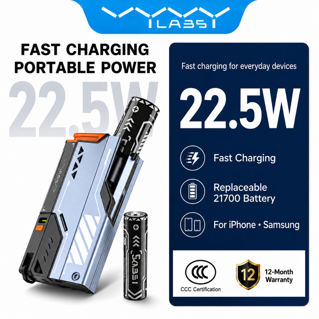 VYVYLABS CCC Power Bank แบบพกพา 22.5W Fast Charging พร้อม 21700 เปลี่ยนแบตเตอรี่ที่ถอดออกได้ออกแบบสํ