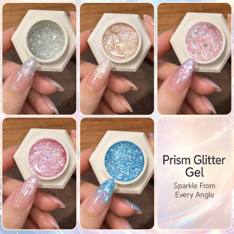 UR SUGAR Prism Glitter เล็บเจลสะท้อนแสง Flakes เล็บเจลหัวใจผีเสื้อ Sequins เจล Soak Off UV LED เจลโป