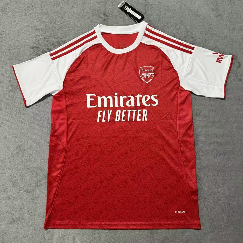 JC Retro 2025‐26 Arsenal Home Retro Jersey Red Tone-on-Tone พิมพ์สีแดง-สีขาว Splice ไหล่ Stripe กีฬา
