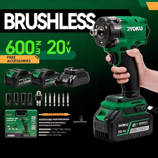 RYOKU ประแจผลกระทบไร้แปรงถ่านไร้สาย 600NM ไดรฟ์ 1/2 และ 1/4 นิ้ว