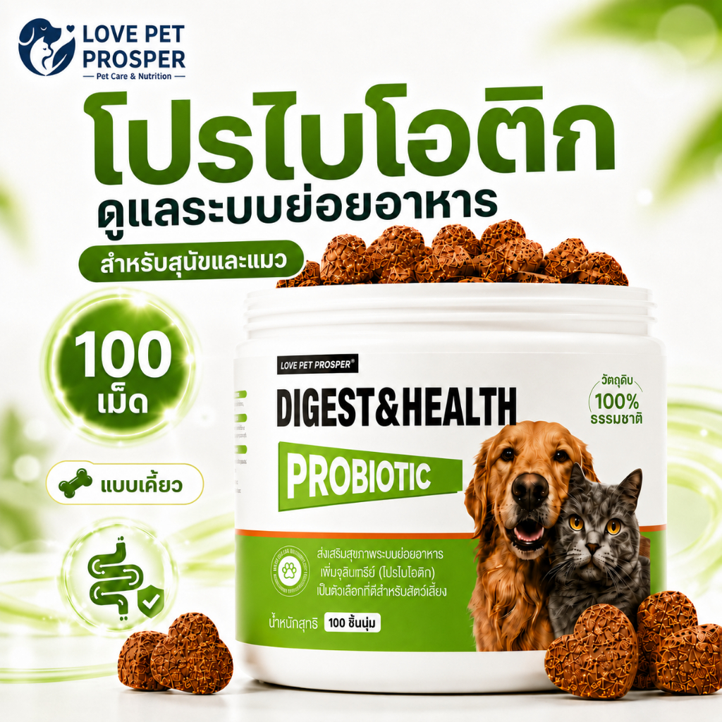 Love Pet Prosper โพรไบโอติกชนิดเคี้ยวสำหรับสุนัขและแมว ดูแลล