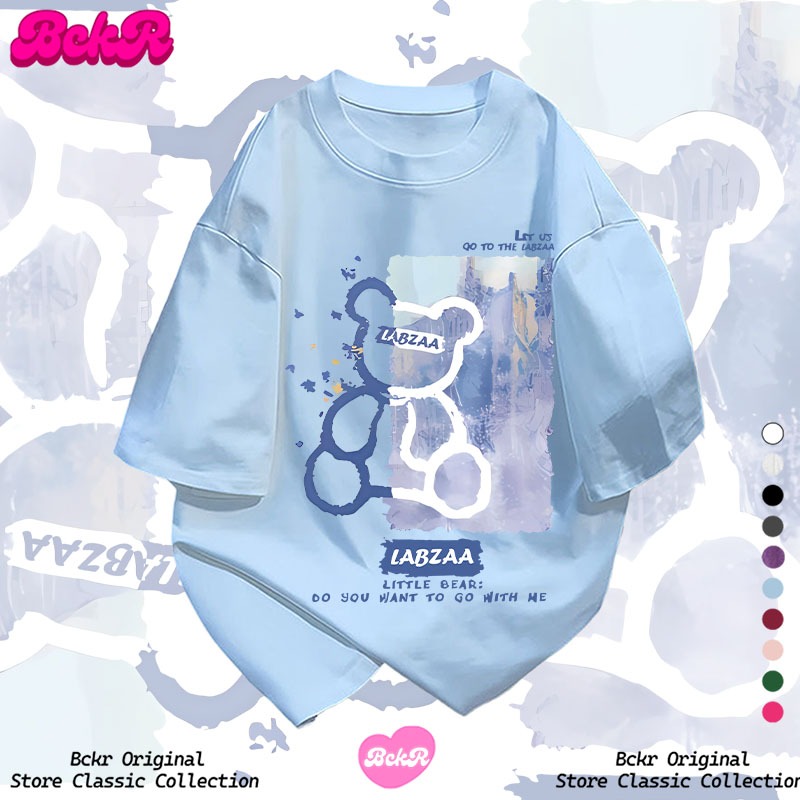 【จัดส่งตลอด24ชั่วโมง】 BCKRหมีน้อยชุดหน้าร้อนคอกลมoversizeเสื้อ ใส่ได้ทั้งชายหญิงเสื้อยืดcottonYG1112