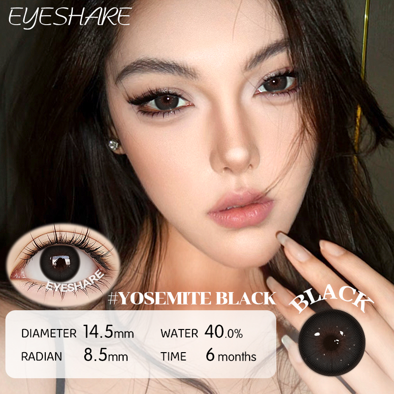 Eyeshare YOSEMITE คอนแทคเลนส์สีดำ ราย 6เดือน Dia14.2 ค่าสายตา 0.00 2ชิ้น 1คู่