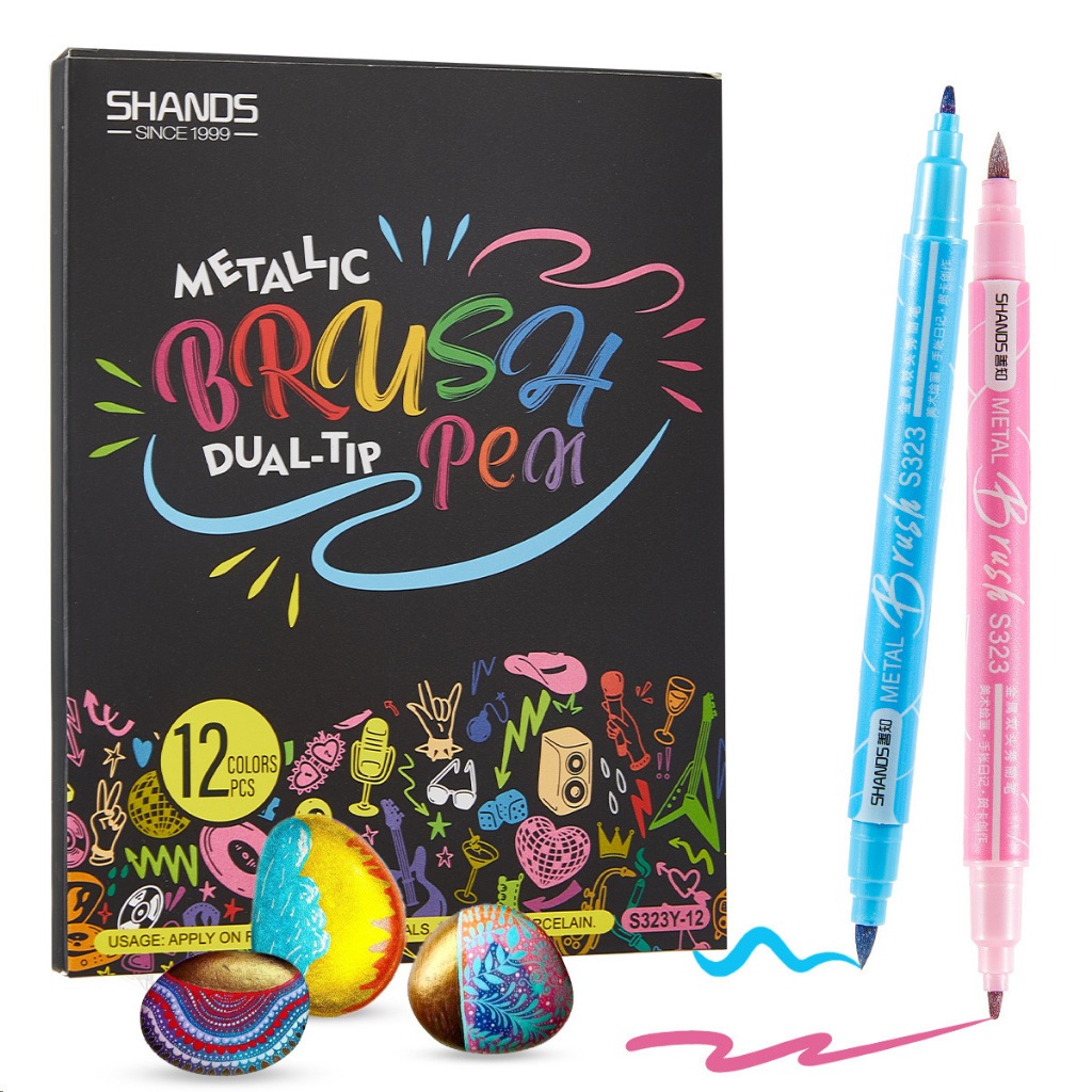 Penlab Dual Tip Metallic Penlab Marker ปากกา 12 สี Glitter Pearlescent แปรงประดิษฐ์ตัวอักษรปากกาสําหรับ Art Drawing หมายเหตุ C3426
