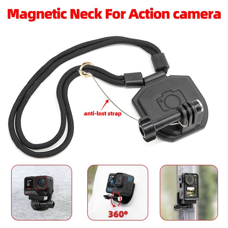 กล้องวงเล็บแม่เหล็กสำหรับ GoPro,DJI OSMO,AUSEK,Instsa360 Action กล้อง Mount สายคล้องคอแม่เหล็กอุปกรณ์เสริม Magnetic Strap
