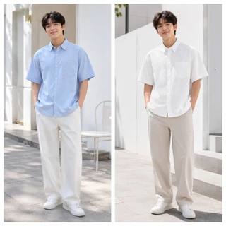 GENIO LAMODE เสื้อเชิ้ตแขนสั้น Unisex ผ้าไอซ์ซิลค์เกรดพรีเมี่ยม ส่งจากกรุงเทพฯ ไซส์ M-5XL