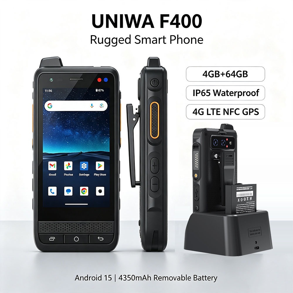UNIWA F400 โทรศัพท์สมาร์ทที่ทนทาน 4.0 "หน้าจอ IPS 4GB + 64GB Android 15 IP65 กันน้ํา 4G LTE Dual SIM