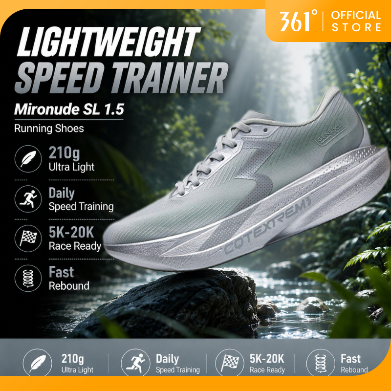 361 Degrees Mironude SL 1.5 รองเท้าวิ่งน้ําหนักเบา Plateless 5K-20K วิ่งแข่งขัน ฝึกซ้อม รองเท้าผ้าใบรีบาวด์สูง 672642222 672622220