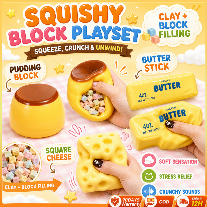 Crunchy Cheese Butter Squishy ของเล่น Building Block บรรจุบีบของเล่น Crunch Crack เสียงช้า Rebound Butter Stick Fidget ของเล่นผู้ใหญ่ Sensory ความเครียดบรรเทา Fid