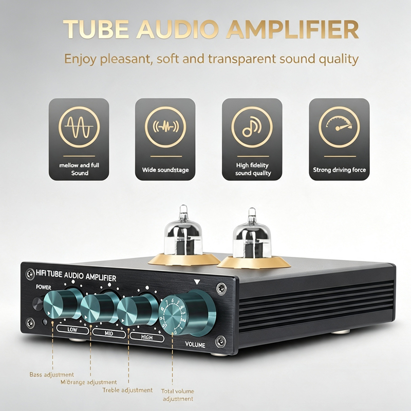 HiFi Tube Amplifier Bass Mid Treble Tone Control JAN5654 สูญญากาศหลอด Preamp สเตอริโอเสียง Amp สําหร