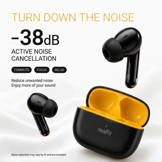Realfit F3 หูฟังบลูทูธ ไร้สาย , หูฟังบลูทูธเบสหนักๆ, บลูทูธ 5.4, ANC -38dB, IPX5 กันน้ำและกันฝุ่น, เสียง Hi-Res Lossless, เวลาเล่น 28 ชั่วโมง