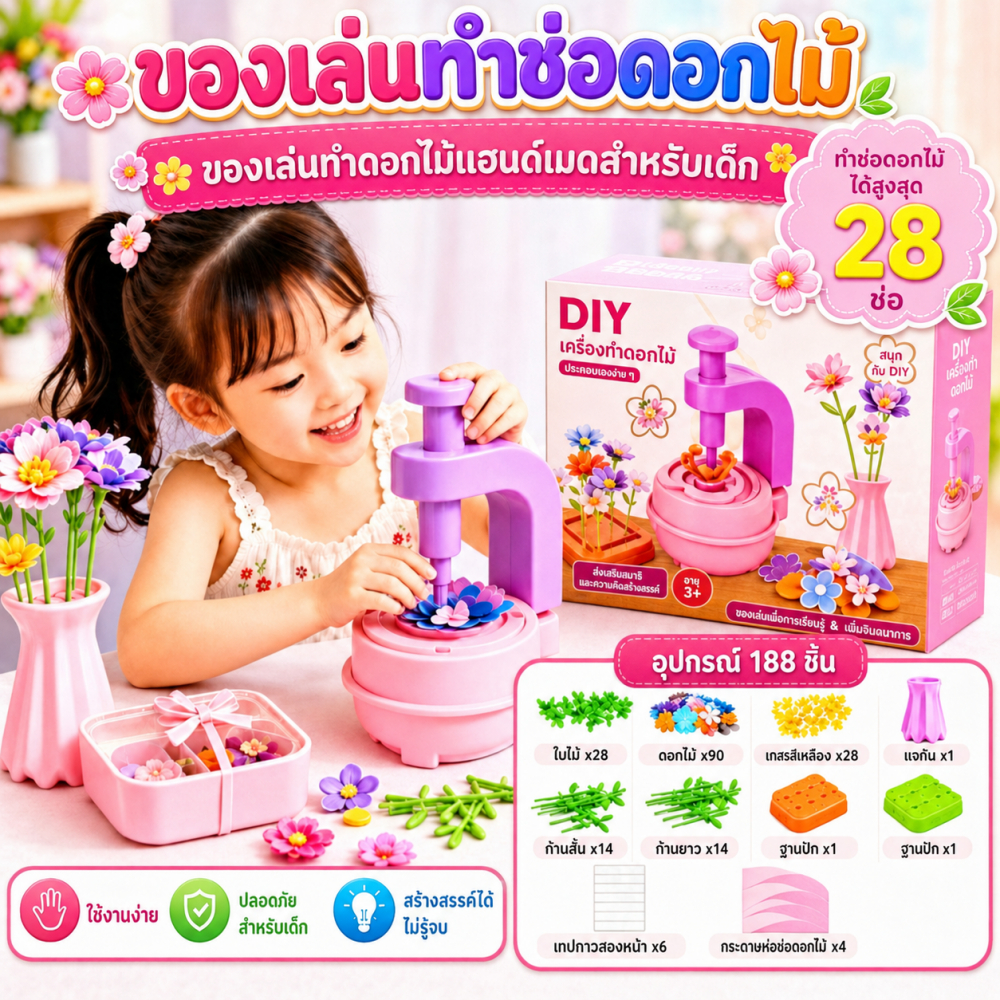 เครื่องทําช่อ ทําเอง ของเล่นงานฝีมือเด็ก ทําช่อ 28 ช่อ พร้อมอุปกรณ์ครบชุด ของขวัญน้องๆๆที่ส่งในพื้นที่จากไทย