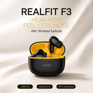 Realfit F3 หูฟังบลูทูธ ไร้สาย , หูฟังบลูทูธเบสหนักๆ, บลูทูธ 5.4, ANC -38dB, IPX5 กันน้ำและกันฝุ่น, เสียง Hi-Res Lossless, เวลาเล่น 28 ชั่วโมง
