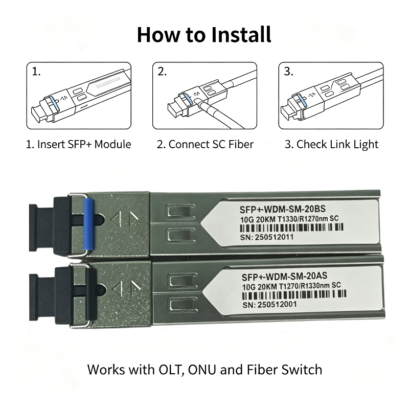 Sfp+ 10G 60KM 10KM ~ 80KM Mikrotik/HUAWEI/HP/CISCO ฯลฯSC BiDi 1270nm/1330nm สวิทช์ DDM ฟังก์ชั่น Sin