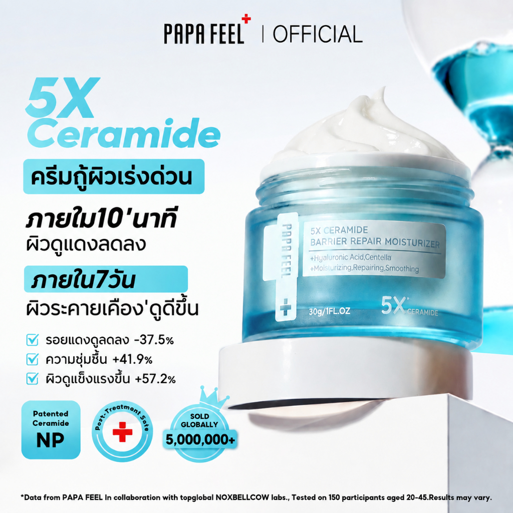 PAPA FEEL 5X Ceramide Barrier ครีมกู้ผิวเร่งด่วน ลดสิวและอาการระคายเคือง | บำรุงผิวให้ชุ่มชื้นอย่างล