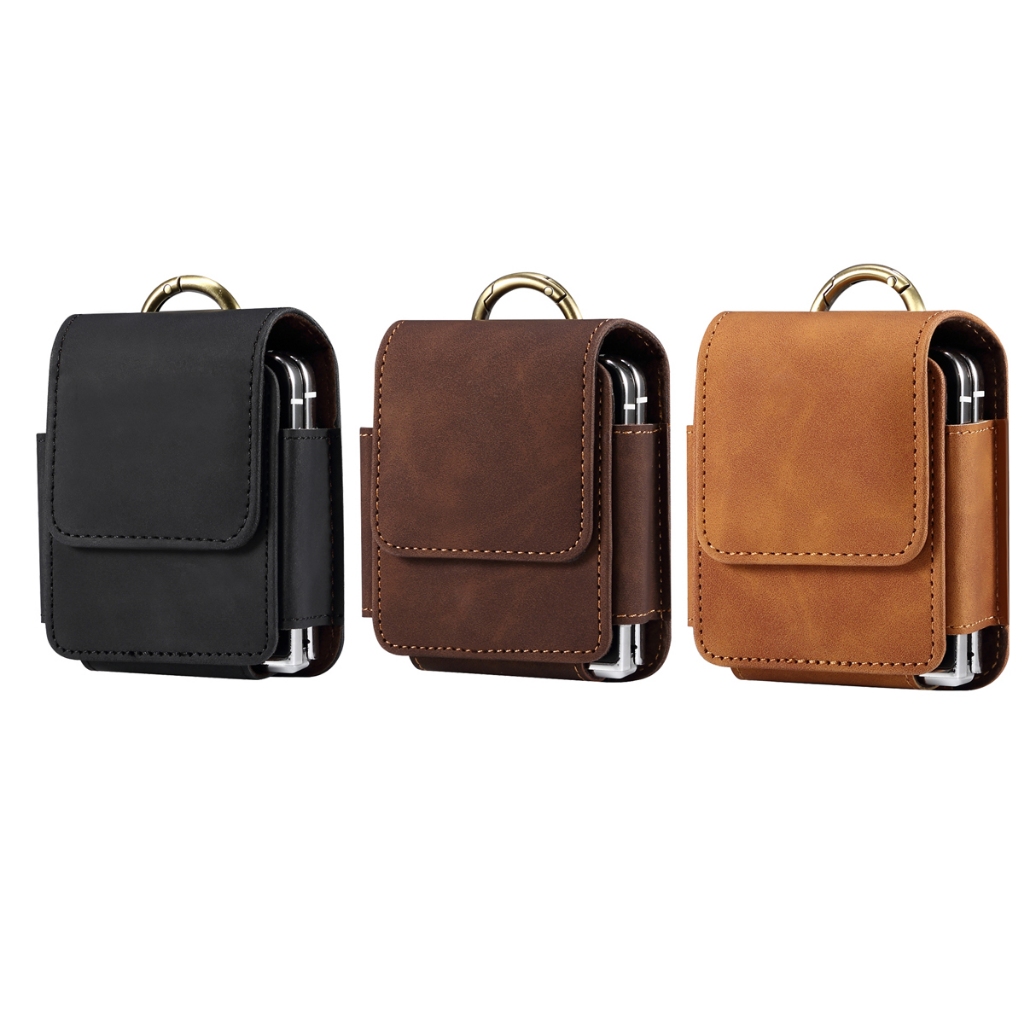 สําหรับ Samsung Galaxy Z Flip 8/7/6/5/4/3 กระเป๋าโทรศัพท์ Holster หนังไมโครไฟเบอร์กระเป๋าคาดเอวพร้อมคลิปหนีบเข็มขัด