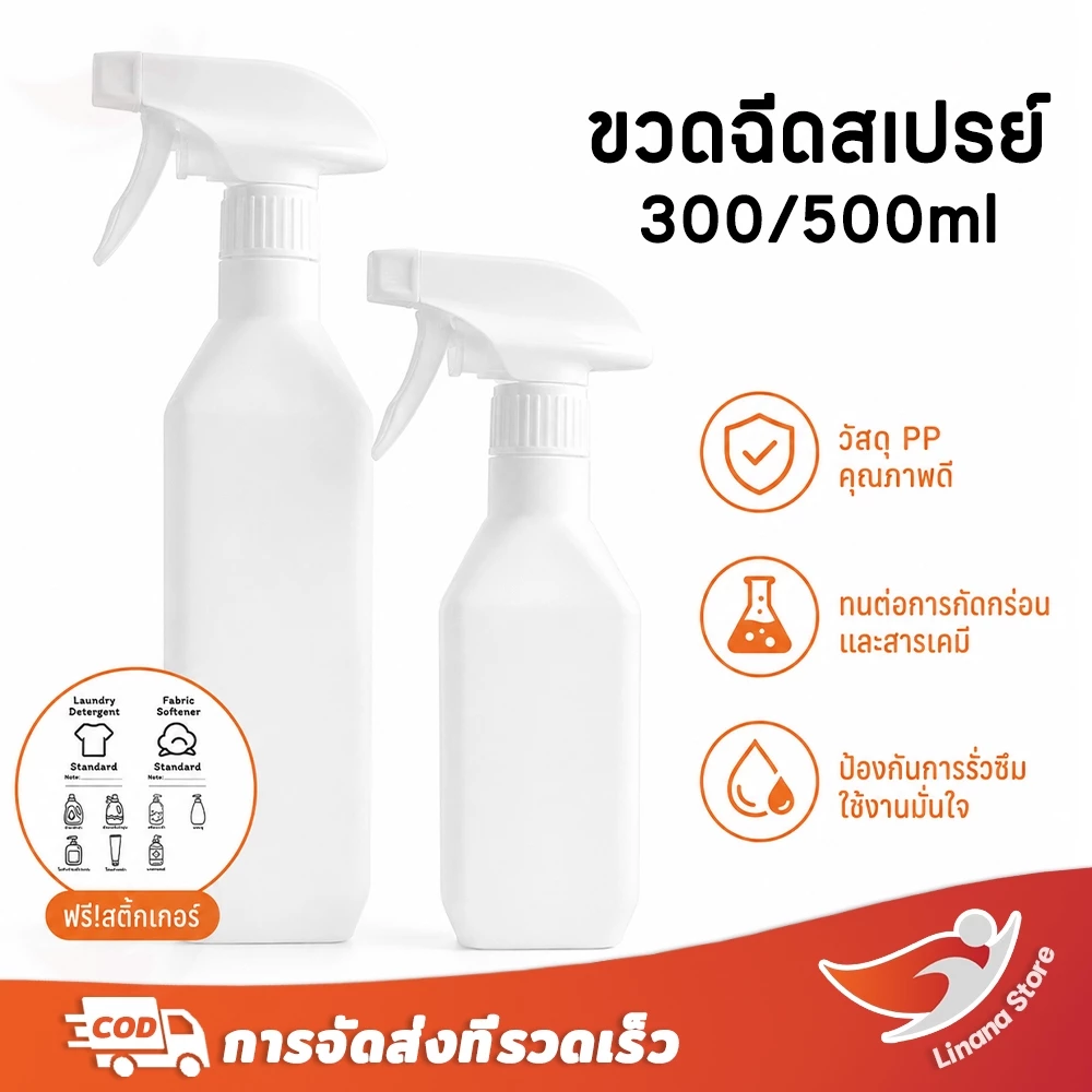 Linana พลาสติกคุณภาพสูง✅ขวดสเปรย์รีฟิลพร้อมหัวฉีดทรงเหลี่ยม 300/500ml ใส่น้ำยารีดผ้า ใส่น้ำเปล่า ใส่ของเหลวอื่นๆ
