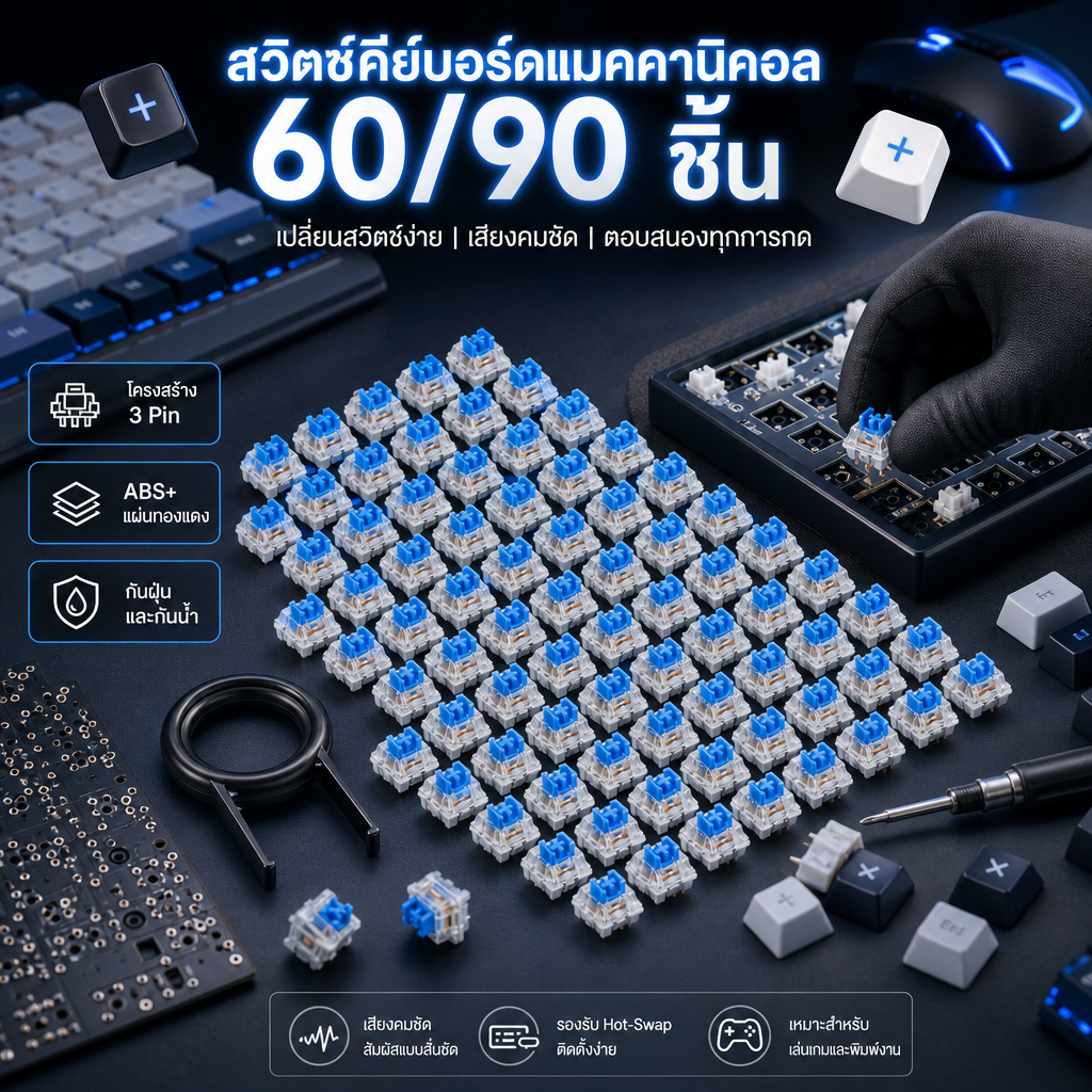 60/90 PCS 3 Pin Key Board Clicker Mechanical Key Board Switch Clicky Switch สําหรับ Mechanical Gamin